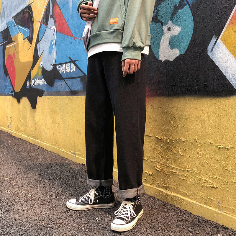 [En stock] primavera y otoño nueva marca de moda ulzzang juventud pantalones vaqueros rectos sueltos casual todo partido pierna ancha