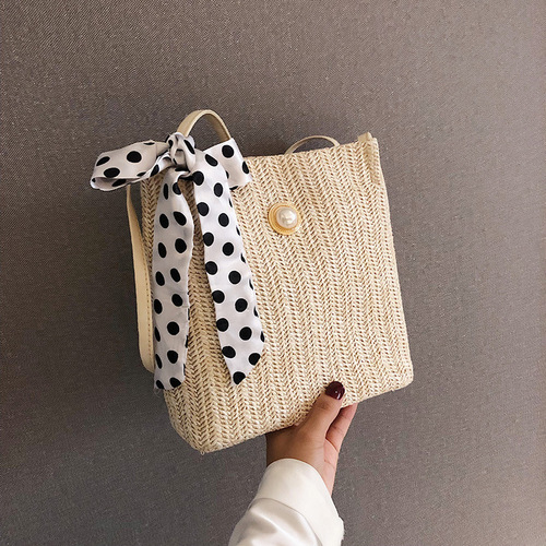 Manufacturer  new summer bow bag pp woven bag portable beach bag shoulder crossbody pearl bag