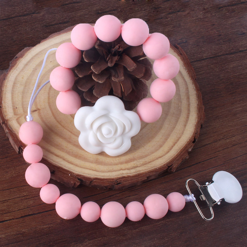 Productos del bebé silicona teether bebé flor dibujos animados silicona juguete teether chupete traje