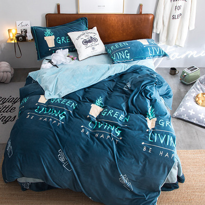 厂家直销加厚水晶绒四件套2米床法莱绒印花珊瑚绒四件套 支持代发|ru