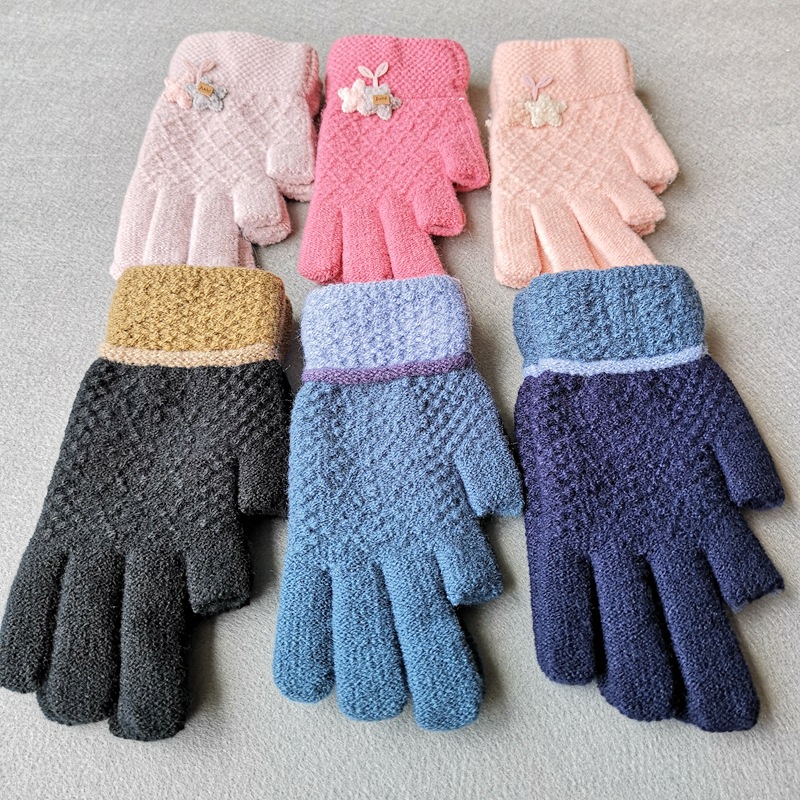 冬季男女半指毛線寫字手套保暖露指針織拉絨學生露兩指手套批發