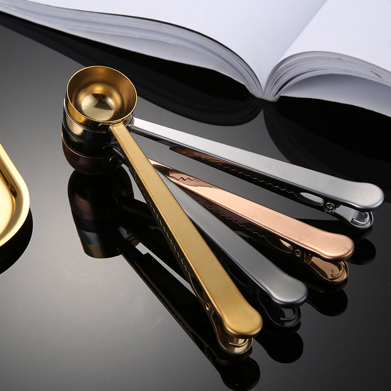 不锈钢密封夹封口夹奶粉勺子家用食品零食袋子保鲜夹咖啡豆勺|ms