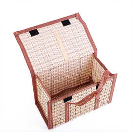 现货批发加宽手提竹编篮 竹编方形竹筐 竹质手提编织篮收纳篮
