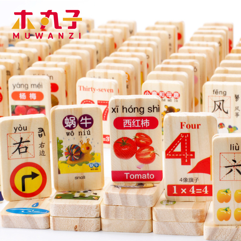 木丸子儿童200片数字汉字水果早教认知多米诺骨牌益智积木片批发|ms