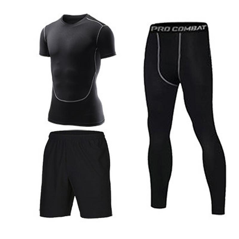 运动套装男 新款休闲男士健身服三件套 速干跑步训练运动健身套装|ru