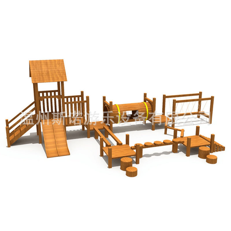Imported yellow wood making kindergarten outdoor indoor children climbing frame climbing wall wooden slide