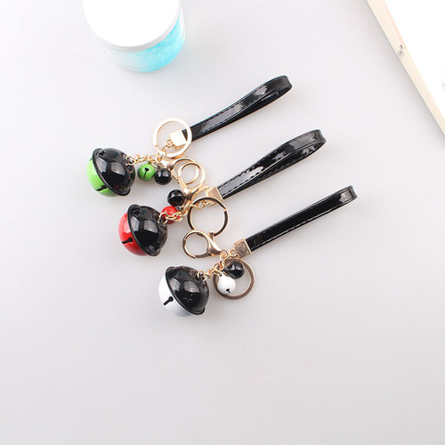 Creative two-color bell keychain small gift DIY accessories key chain PU leather rope car bag pendant wholesale