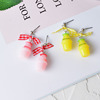 Amusing strawberry, earrings with bow, ear clips, handmade, South Korea, no pierced ears