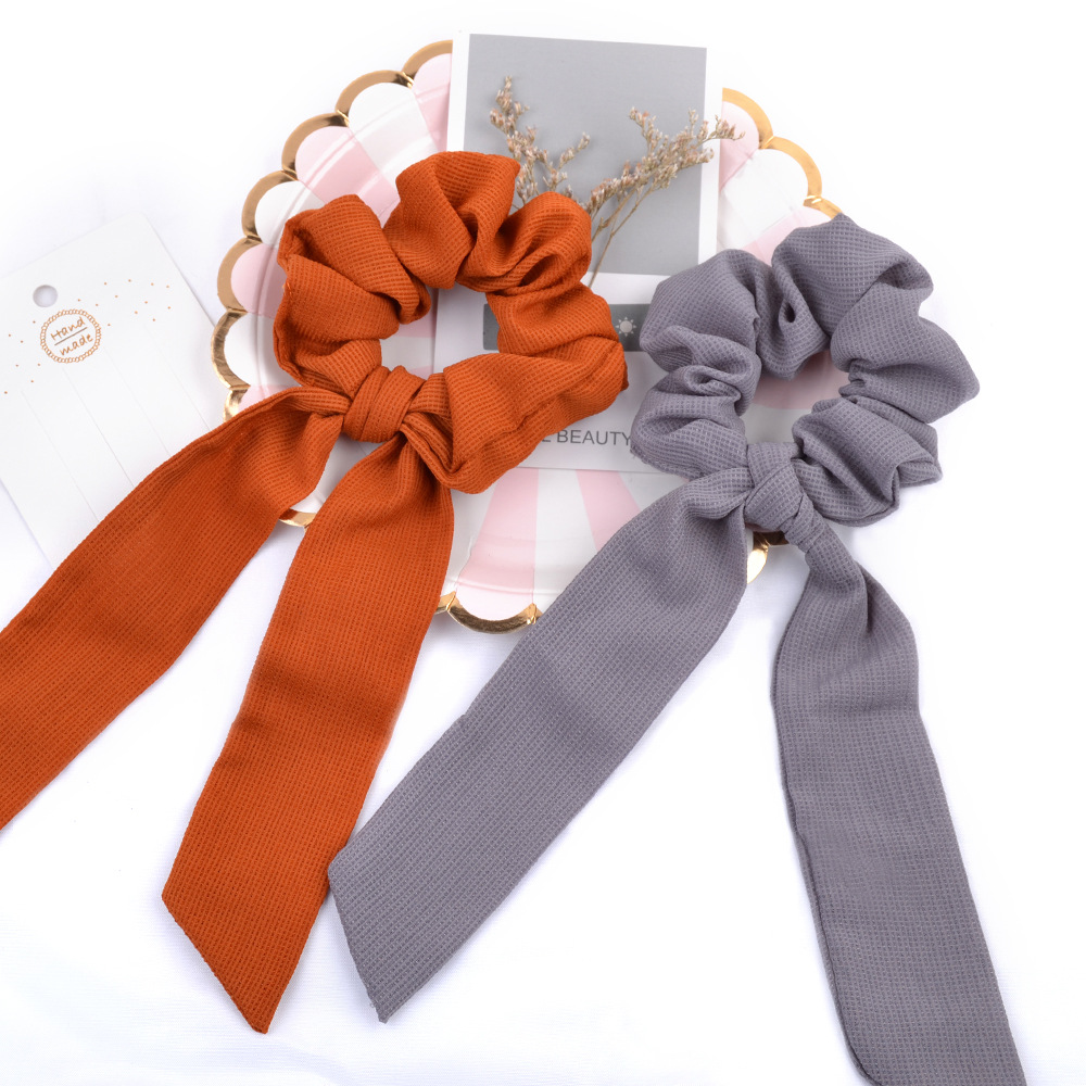 New Streamer Cotton Cloth Solid Color Hair Scrunchies Set display picture 4
