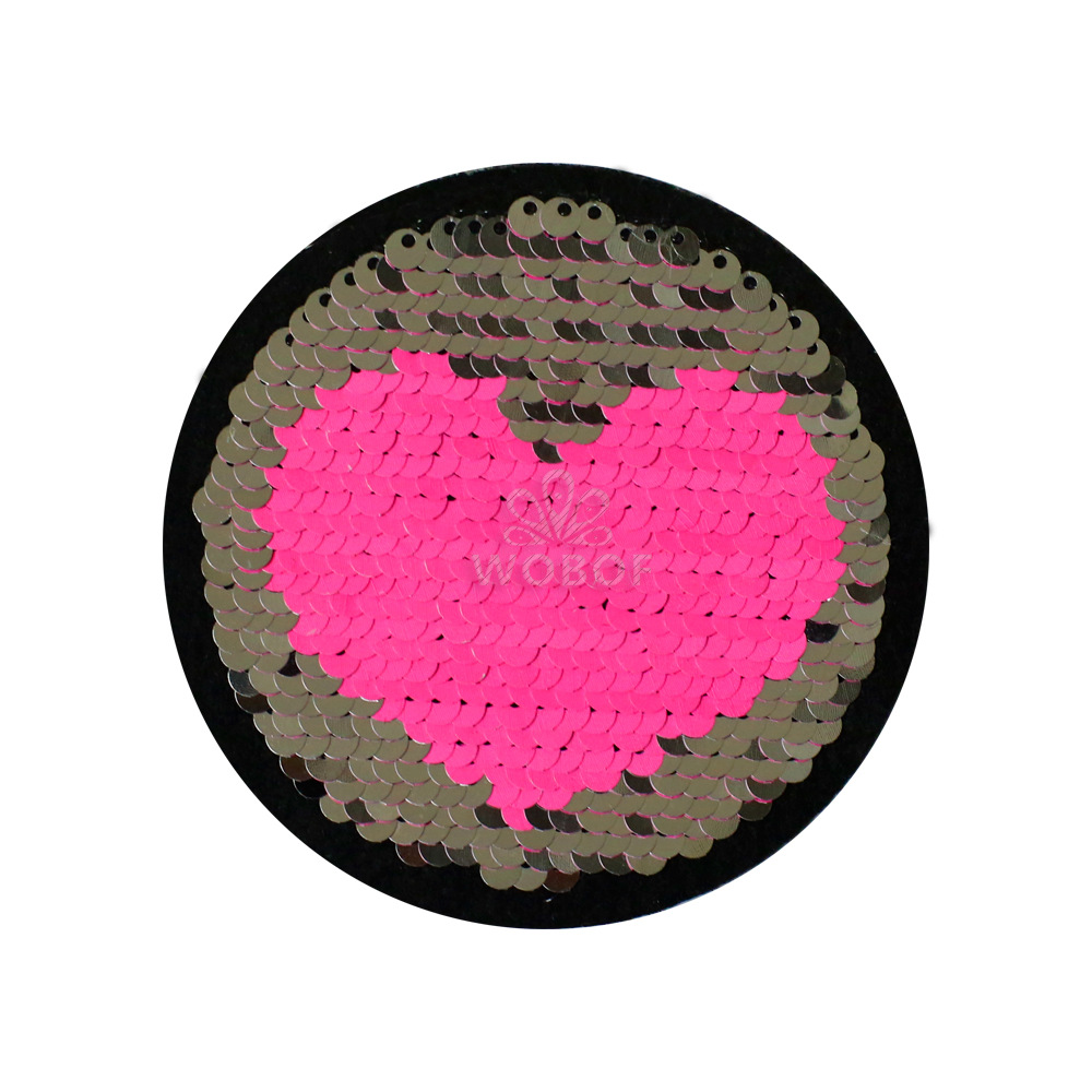 WO-2017厂家直销新款圆形爱心桃心5MM珠片绣章仔可定制