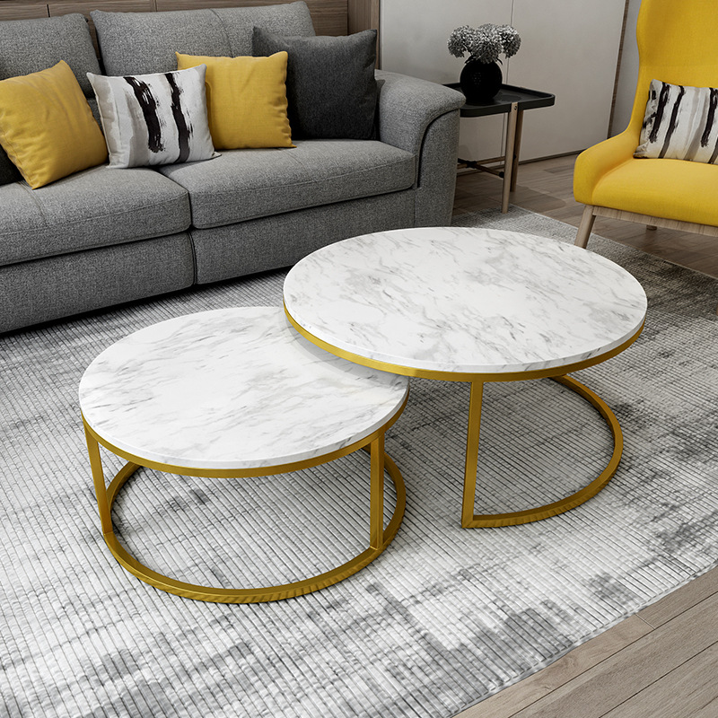 Northern Europe Light extravagance Stainless steel Gold-plated Marble circular tea table suit Small apartment Simplicity modern household