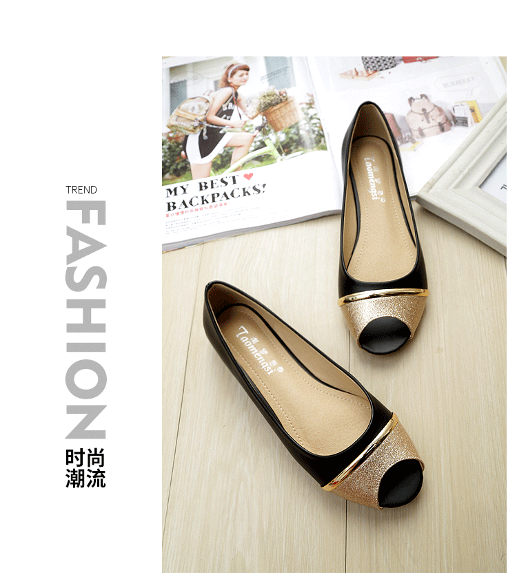 Giày bệt nữ mũi cá peep-toe đế chống trơn, kiểu Hàn, gót thấp 1–3 cm — Màu trắng, Màu đen, Vàng địa phương chi tiết 15