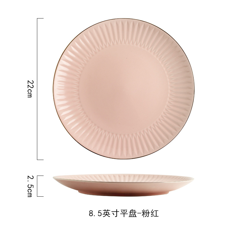 Nordic simple borde dorado esmalte vajilla alivio creativo plato de cerámica plato de alivio plato grande sopa tazón taza de café y platillo