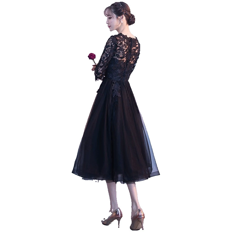 Black evening dress, 2020, asymmetric cut