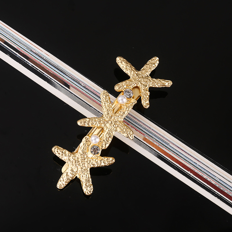 Women's Casual Marine Style Starfish Shell Alloy Inlay Rhinestones Pearl Hair Clip display picture 12