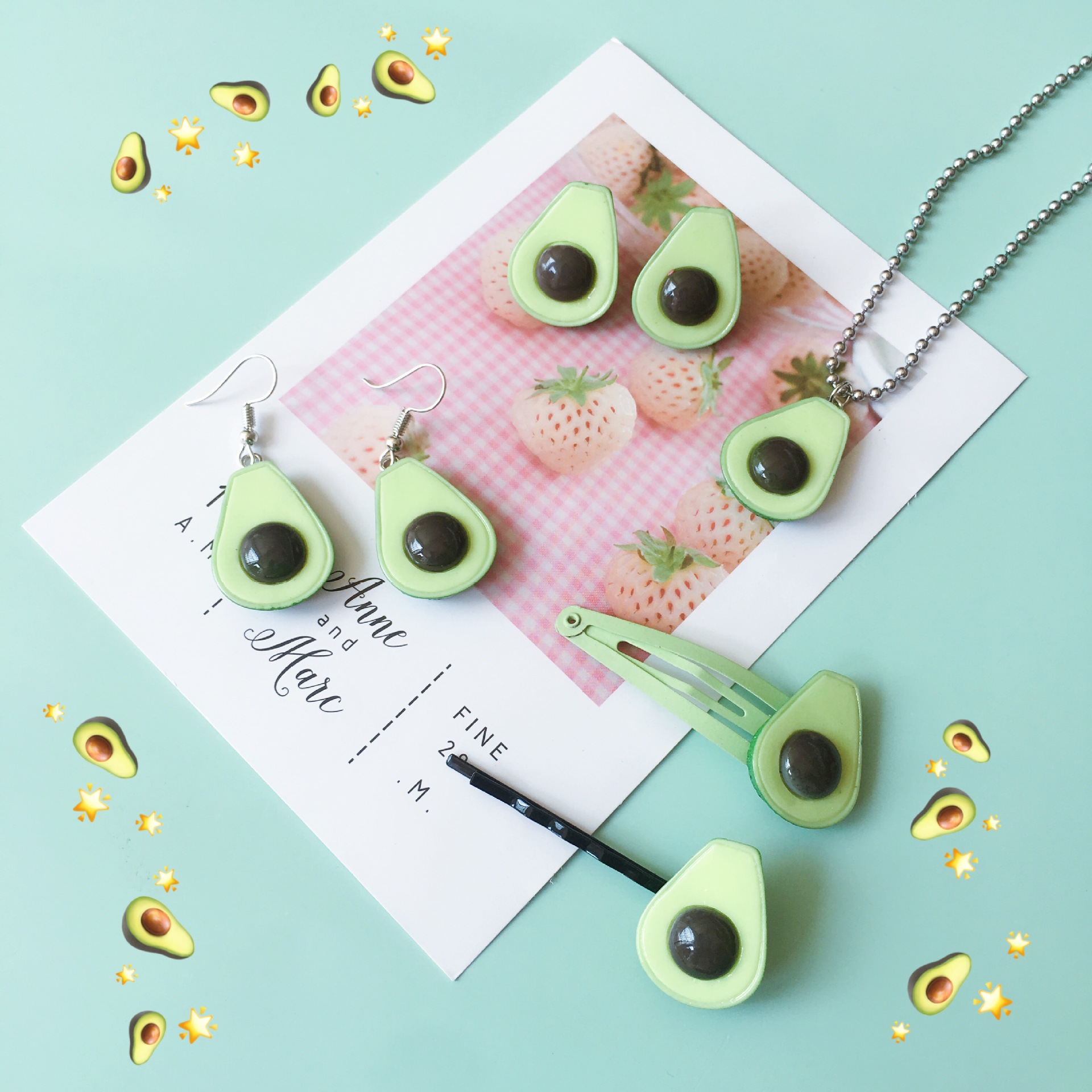 Summer Avocado Cute Simulation Fruit Hairpin Necklace Earrings display picture 5