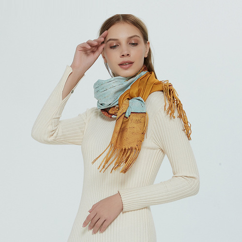2019 new winter oil painting vase cashmere scarf for women floral tassel warm extended shawl digital
