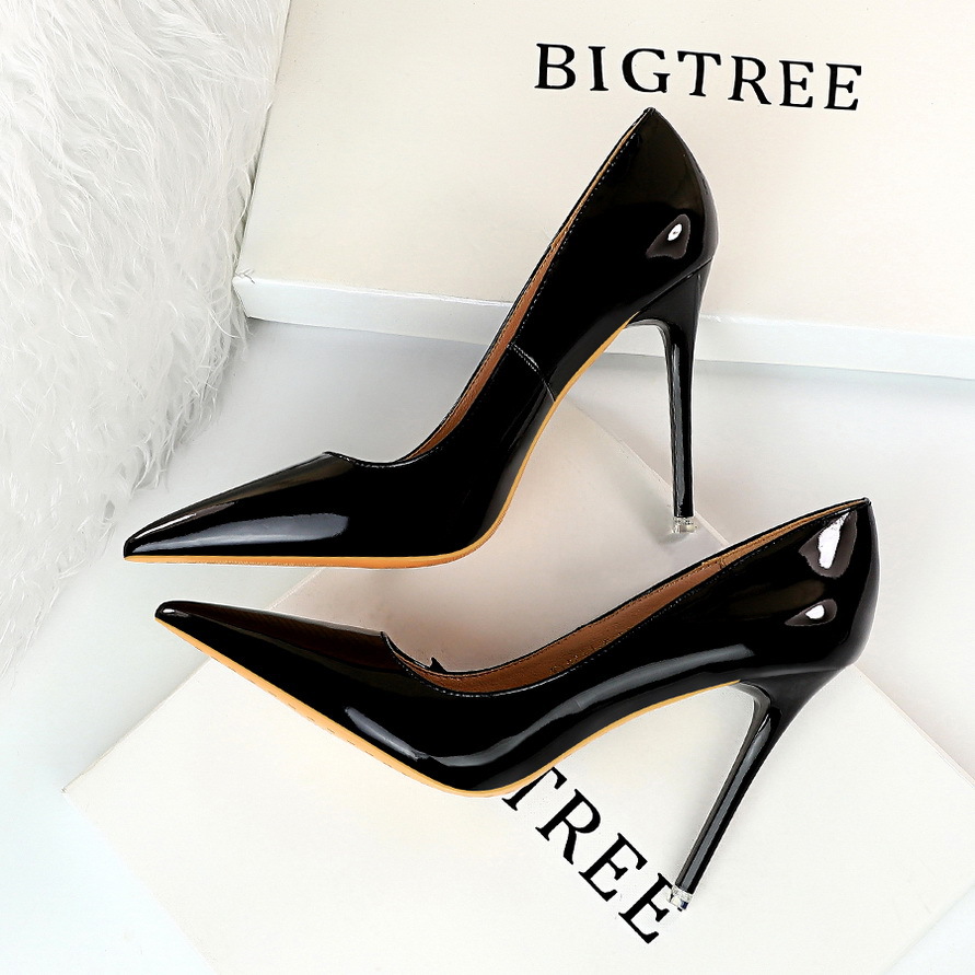 Big Tree New Women Yellow Blue High Heels Pumps Patent Leather Female Scarpins Office Pointed Toe Tacons Pumps Shoes