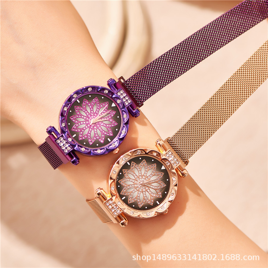 Los Diamantes De Moda Vienen A Trabajar Reloj De Pulsera De Cuarzo Reloj De Cielo Estrellado Reloj Femenino Imán De Magnetita Reloj De Correa De Malla De Milán Mujer display picture 5