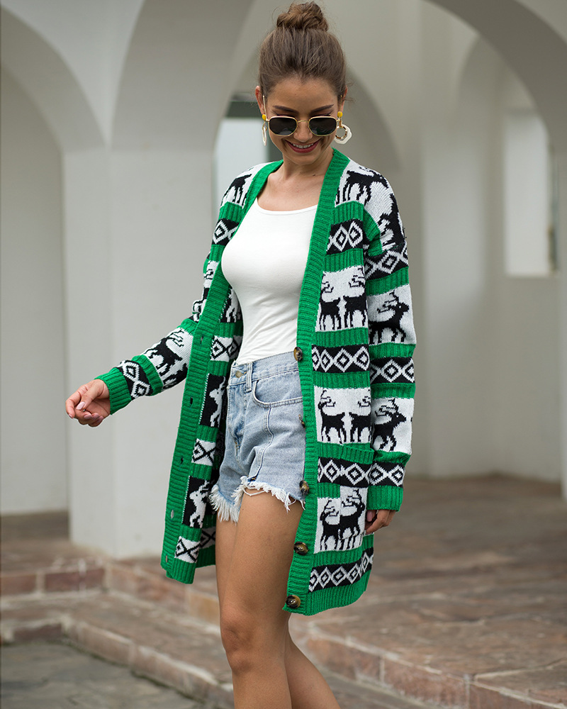 Green Reindeer Christmas Cardigan - Luxiaa Clothing | christmas cardigan womens