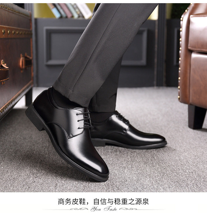 Giày da nam công sở cổ thấp da bò, đế cao su êm chân, size lớn — Màu đen chi tiết 15