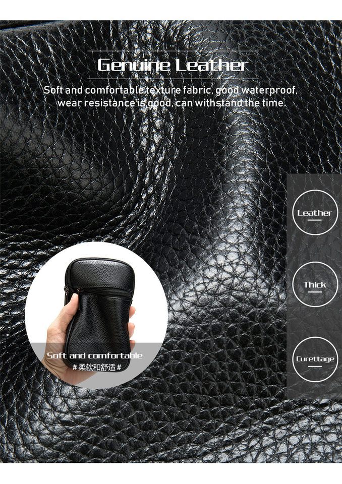 Túi thắt lưng nam da bò lớp đầu dạng đứng đựng điện thoại, túi nhỏ đeo thắt lưng tiện lợi — Cà phê, Màu nâu, Màu đen chi tiết 12