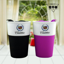 外貿陶瓷杯樂扣馬克杯帶蓋硅膠杯套展銷會禮品印字logo批發咖啡杯