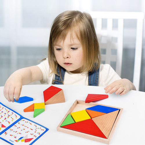 Beech wooden tangram intellectual puzzle student teaching aids wooden modern educational early education toys manufacturer wholesale