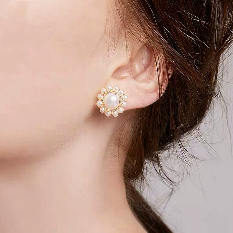 Pearl drop earrings, 925 silver hooks, gold‑plated, freshwater pearls, French style