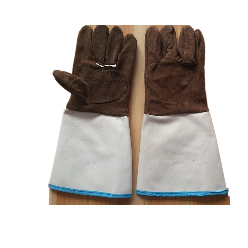 帆布脖牛二层皮电焊手套防烫 隔热 佩戴舒适 焊工防护劳保手套