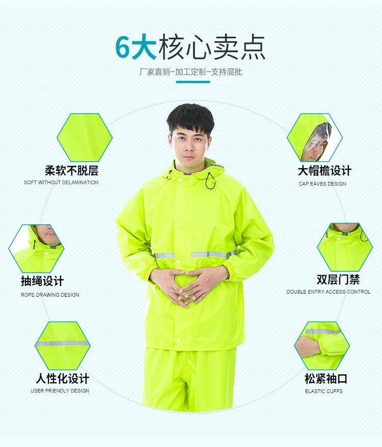 环卫雨衣,工作服,双层加厚分体雨衣,反光雨衣套装,防水衣服