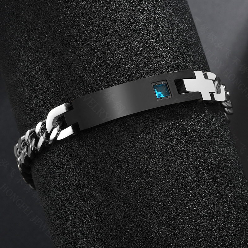 Couple Gender Plating Design Lettering Bracelet Stainless Steel Chain Diamond Couple Id Bracelet