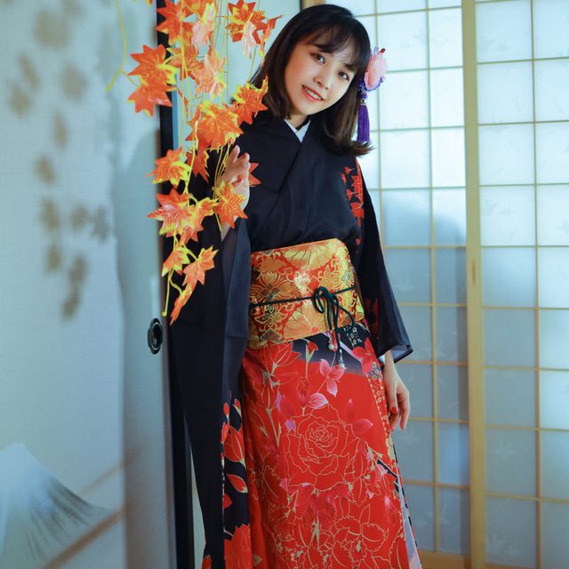 Japanese kimono women’s dress fixed print wrinkle free ironless kimono