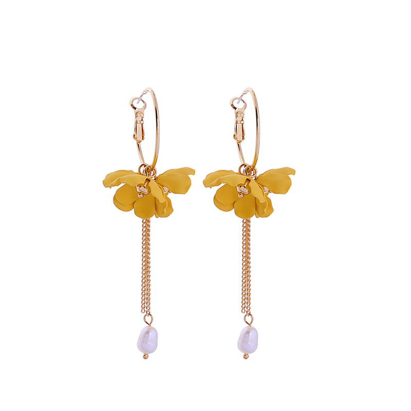 Fashion Pearl Pendant Earrings Wild Long Tassel Flower Earrings Women display picture 10