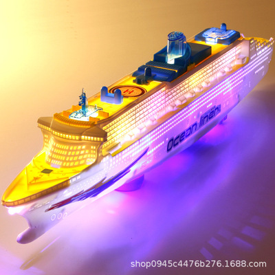 男儿童超大号仿真轮船游轮模型灯光音乐电动万向轮玩具船快艇批发