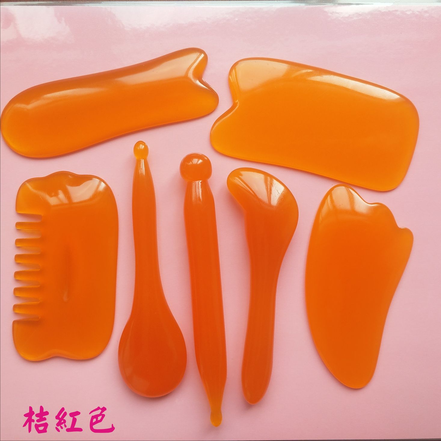 树脂蜜蜡点穴笔脸刮鱼形梳子刮痧片 刮痧板牛角方形拨筋棒七件套-阿里巴巴
