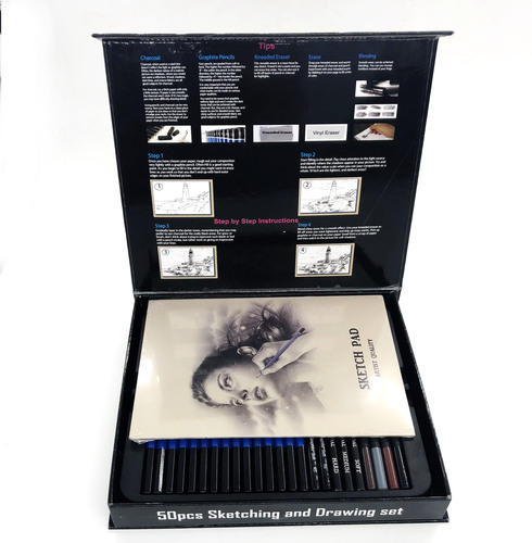 Cross-border new product 50 pieces paper box sketch pencil stationery set painting art supplies professional charcoal drawing pencil