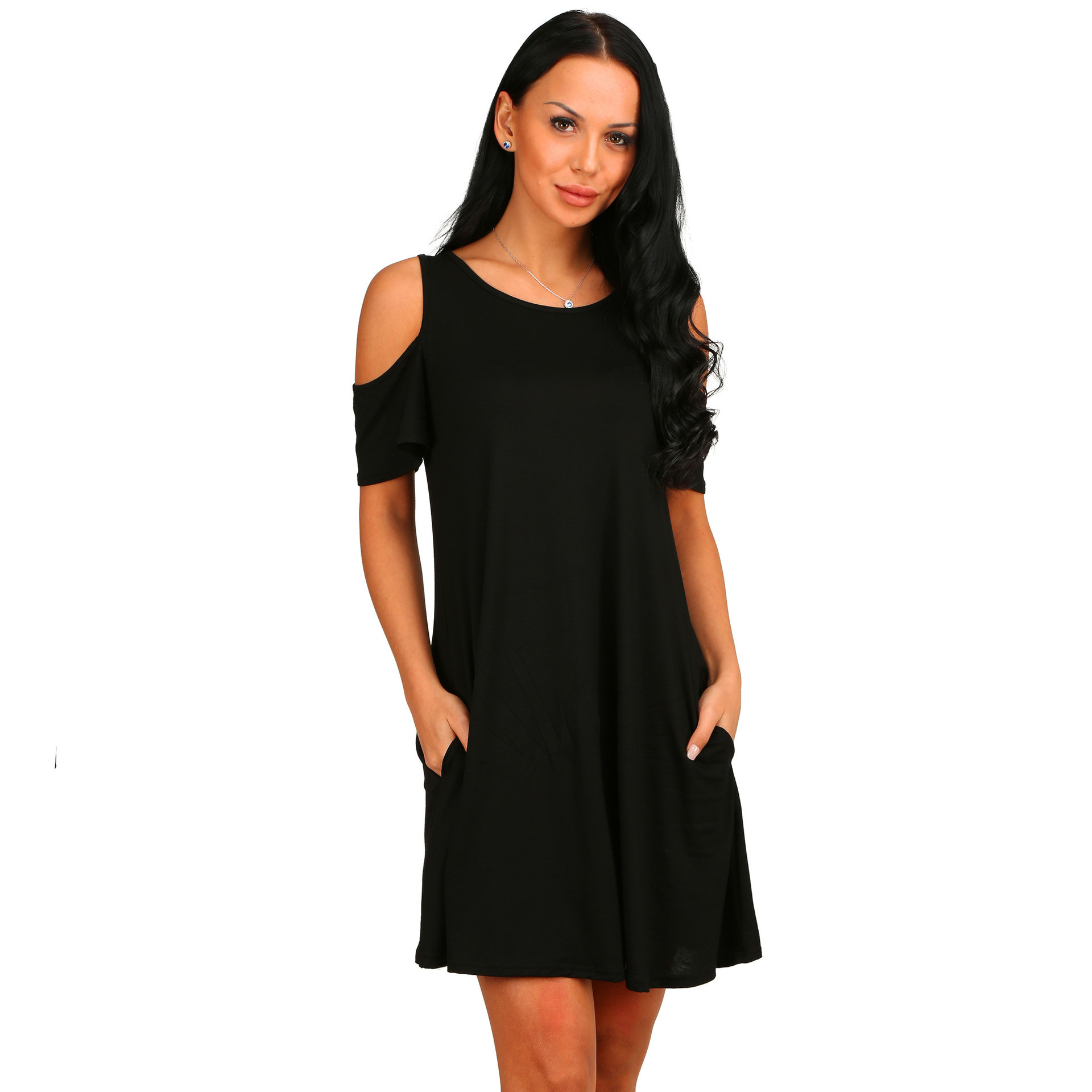 Holiday Loose Strapless Short-Sleeved Pocket Dresses NSYKD62966