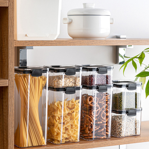 Square transparent sealed food storage container, kitchen five-grain storage jar, stackable snack dried fruit storage jar