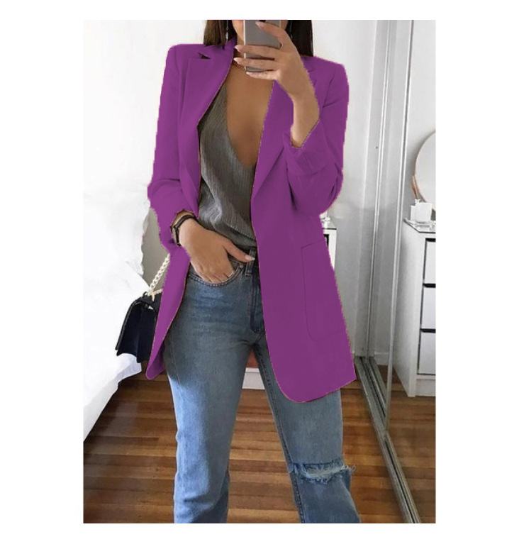 2022 Amazon new European and American fashion casual suit Lapel slim cardigan temperament suit coat women's spring and Autumn