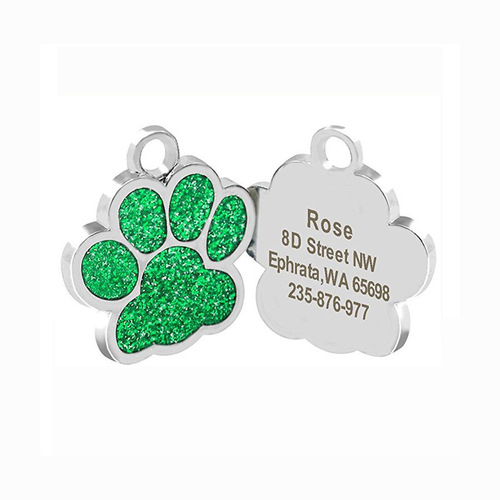 New hot selling pet glitter pink diamond footprint shaped pendant pet identity tag cat and dog tag laser engraving