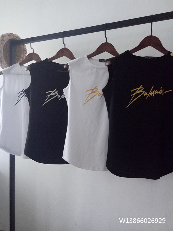 Fashionable Brand New Balmain Liu Yuyi Star Same Style Balmain Twill Printed T-Shirt Casual Sleeveless Vest for Women