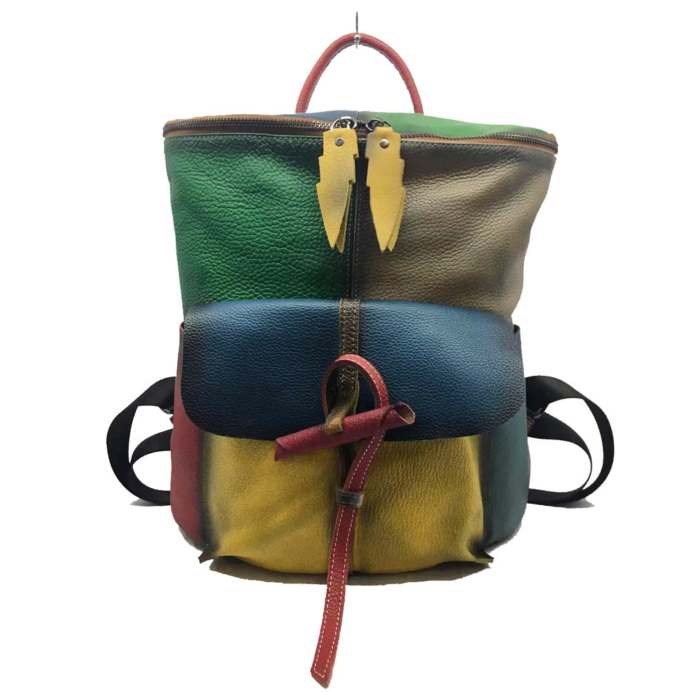 Women's Backpack, Hand Painted Cowhide Bucket Shoulder Bag_voghion.com