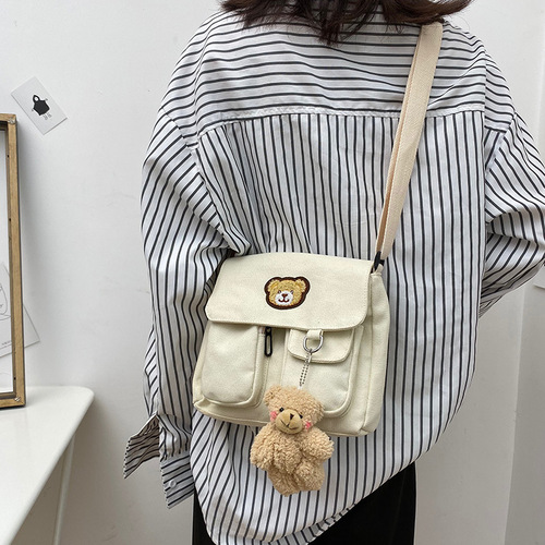 Korean ins cute little bear vintage style crossbody bag Japanese style Harajuku girl chic soft girl shoulder canvas bag