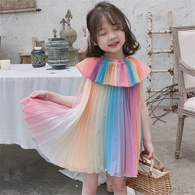 Girl's Rainbow Pleated Princess Dress
