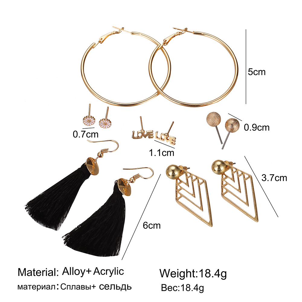 New  Diamond Tassel 6 Pairs Of Earrings  Set display picture 8