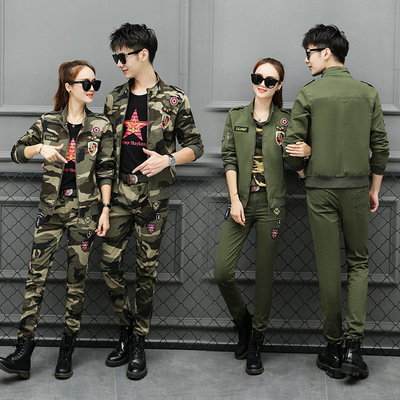 迷彩服套装男女情侣外套春秋新品军迷夹克学生作训广场舞蹈表演服|ms