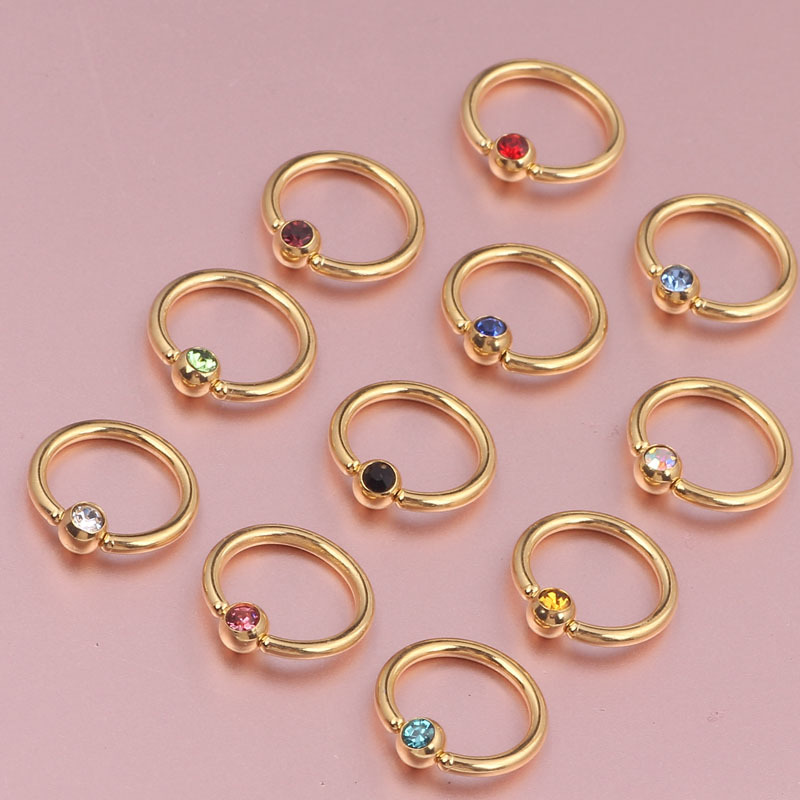Fashion Round Stainless Steel Inlay Artificial Gemstones Nose Ring 1 Piece