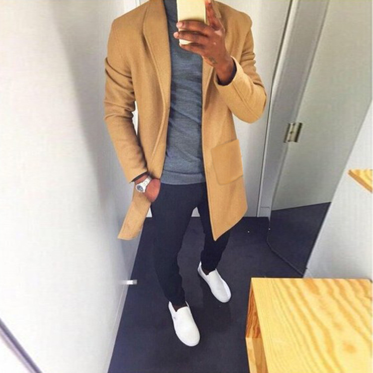 Men's Long Trench Woolen Coat