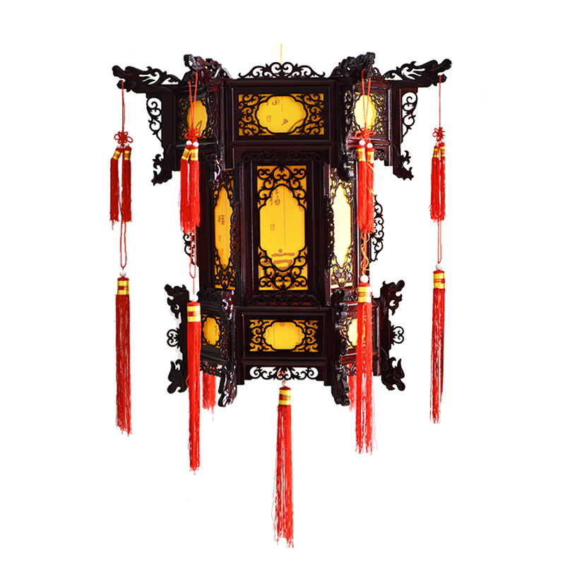实木六角宫灯仿古羊皮福字木质中式灯笼室内户外装饰吊灯花灯茶楼-阿里巴巴